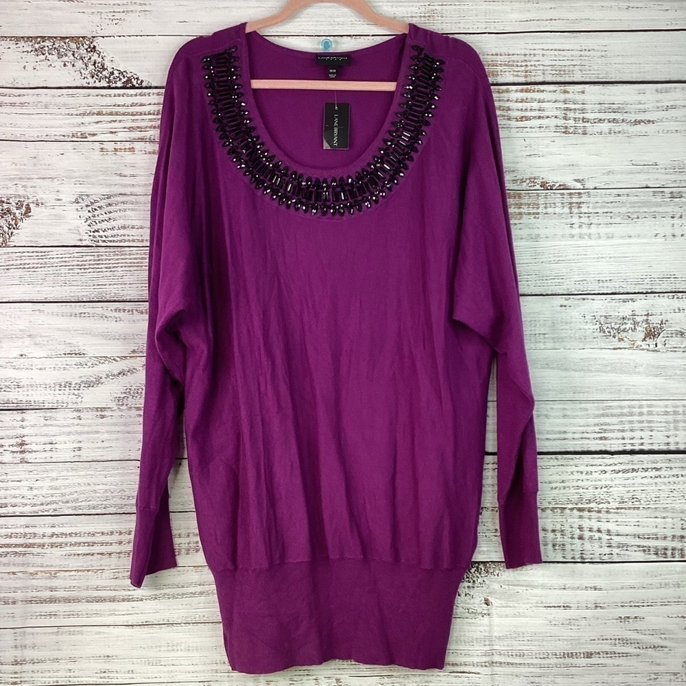 LANEβ BRYANT PLUS SIZE 18 20 SWEATER DARK HOT PINK EMBELLISHED TOP NWT